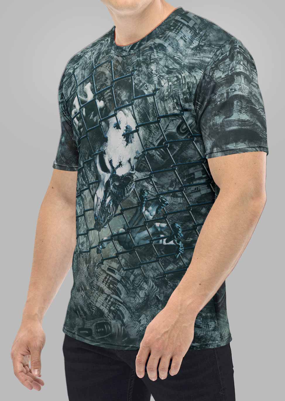 Men's Gym -T Shirt Cage Effect  Polyester Cotton Stretch