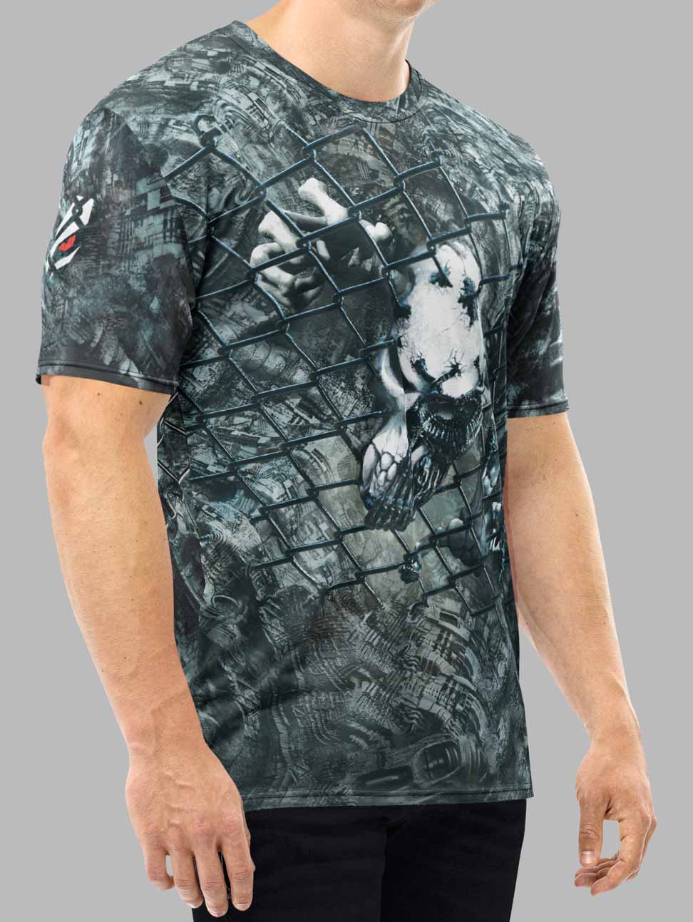 Men's Gym -T Shirt Cage Effect  Polyester Cotton Stretch