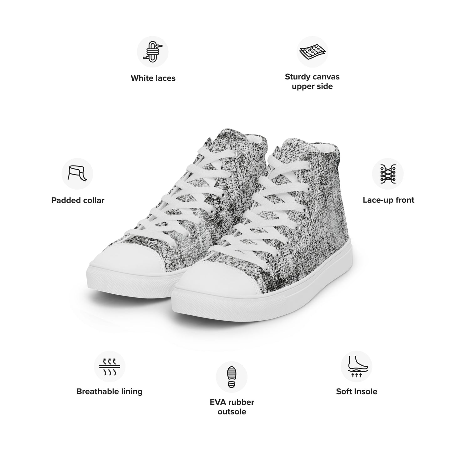 Men’s high top Distressed Pattern canvas shoes.