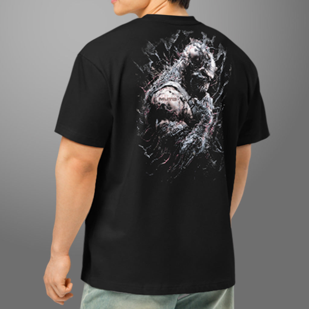 MUT8  'Tormented Steel' premium BULK FIT cotton T- Shirt Black - Winter Stronghold