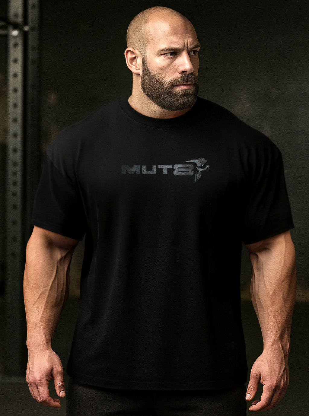 MUT8  'Tormented Steel' premium BULK FIT cotton T- Shirt Black - Winter Stronghold