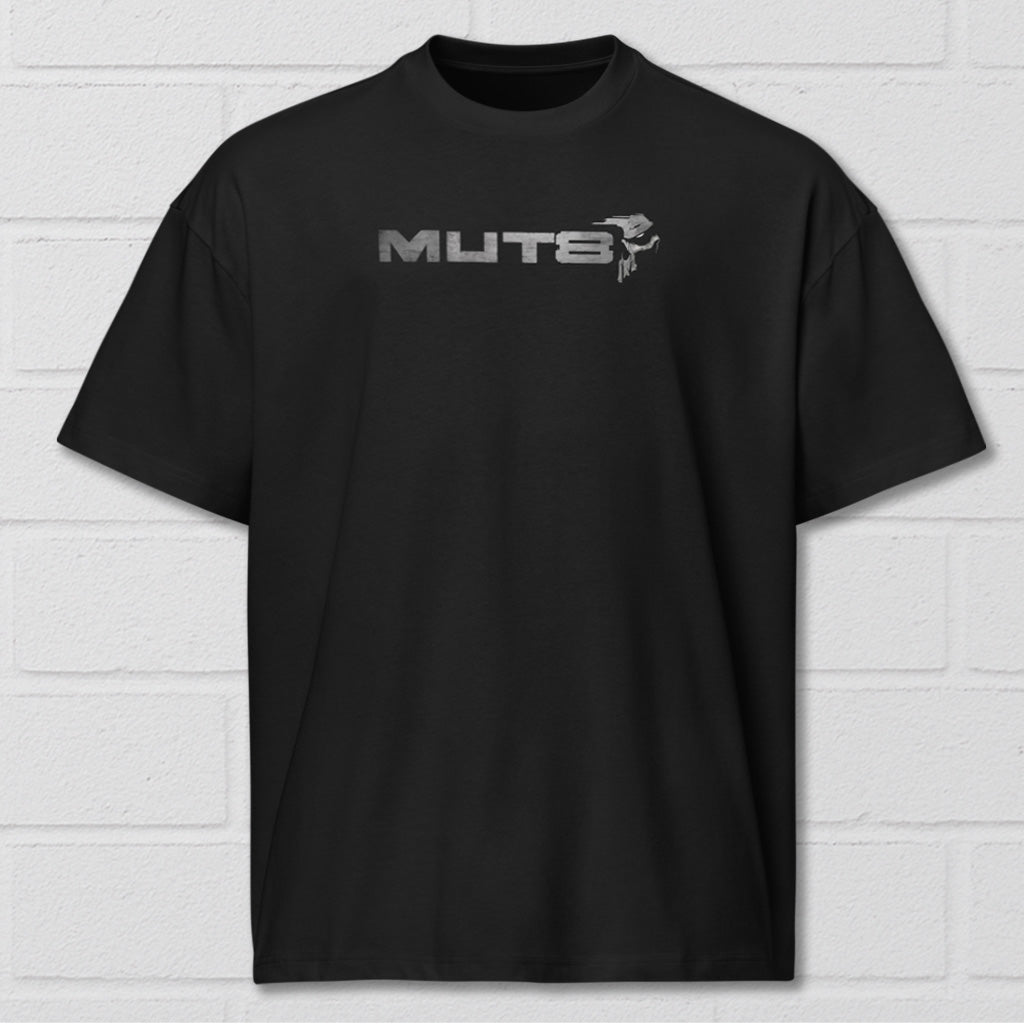 MUT8  'Tormented Steel' premium BULK FIT cotton T- Shirt Black - Winter Stronghold